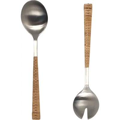 Artifacts Trading Company ™ Artifacts Rattan Stainless-steel Serving Pieces (set Of 2) In Brown