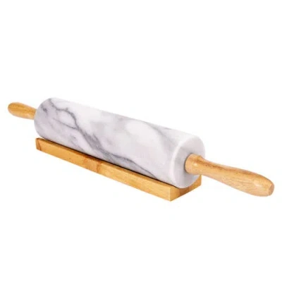 Artifacts Trading Company ™  Marble Rolling Pin With Wooden Handles In White