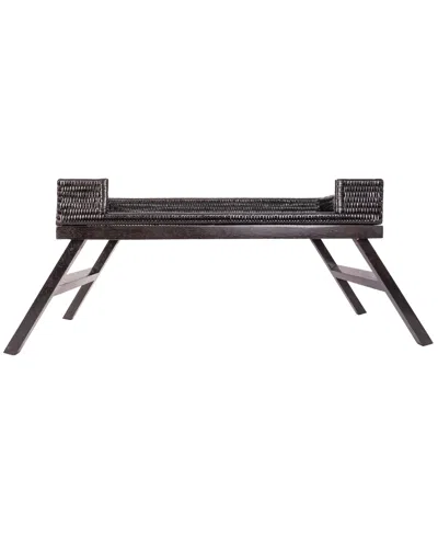 Artifacts Trading Company Rattan Square Ottoman Tray With Cutout Handles In Tudor Black