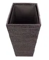 ARTIFACTS TRADING COMPANY RATTAN RECTANGULAR TAPERED WASTE BASKET WITH METAL LINER