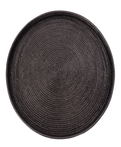 Artifacts Trading Company Rattan Round Ottoman Tray In Tudor Black