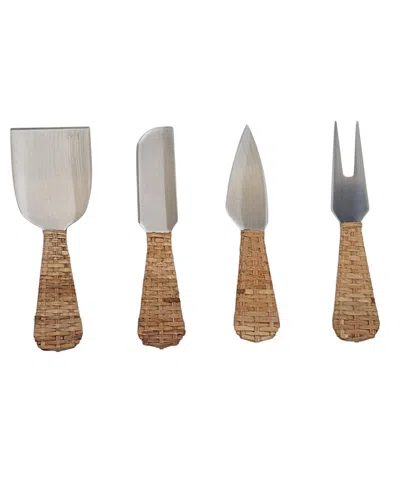 Artifacts Trading Company Rattan Stainless Steel 4 Piece Cheese Knives Set With Gift Box In Honey Brown