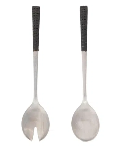 Artifacts Trading Company Rattan Stainless Steel Serving 2 Pieces Set With Gift Box In Honey Brown