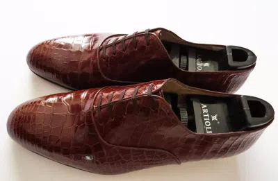 Pre-owned Artioli $5800  Cognac Brown Crocodile Alligator Leather Shoes 11 Us 44 Euro 10 Uk
