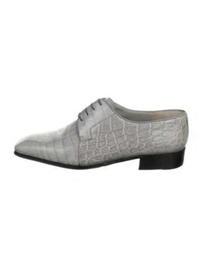 Pre-owned Artioli Embossed Leather Animal Print Oxfords In Grey