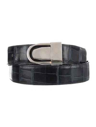 Pre-owned Artioli Embossed Leather Waist Belt In Blue