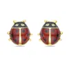 Artisan Gold / White Ladybug Enamel Stud Earrings With Diamonds In Yellow Gold In Multi