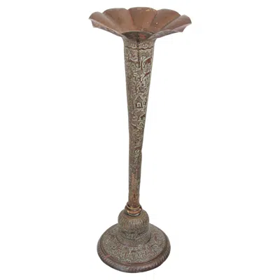 Pre-owned Artisan House Antique Copper Vase With Hindu Scenes, 19th Century In Brown