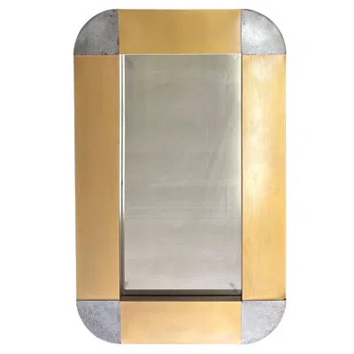 Pre-owned Artisan House Mcm Brass And Steel Rectangle Mirror By Curtis Jere For Artisian House In Sand