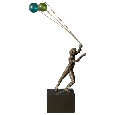 Pre-owned Artisan House Mid Century Modern Boy And Balloons Figurative Bronze Sculpture By Curtis Jere In Brown