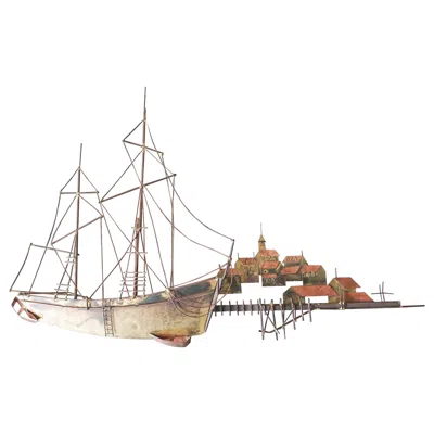 Pre-owned Artisan House Midcentury Curtis Jeré Brutalist Boat With Harbour Village Wall Sculpture In Sand