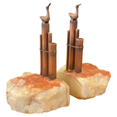 Pre-owned Artisan House Pair Of Sea Birds On Ocean Pylon Bookends By Curtis Jere For  In Brown