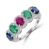 Artisan Multicolor Gemstone Eternity Ring In 18k White Gold – Pave Diamond Rainbow Band For Women In Metallic