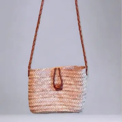 Artisan Stories Handwoven Straw Bag Woven Leather Strap In Brown