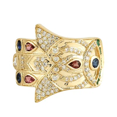 Artisan Women's 14k Gold Mixed Gemstone & Blue Sapphire Diamond Band Ring