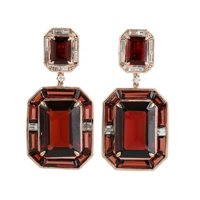 Artisan Women's 14k Rose Gold Garnet & Diamond Geometric Drop Earrings