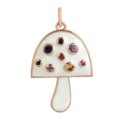 Artisan Women's 14k Rose Gold Pendant With Multi-sapphire Mushroom & Enamel