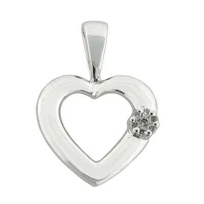 Artisan Women's 14k White Gold In Pave Natural Diamond Heart Shape Charm Pendant In Metallic