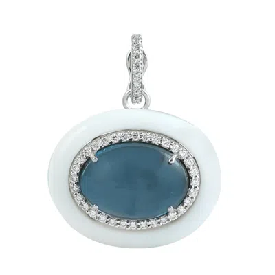 Artisan Women's 14k White Gold London Blue Topaz & Onyx Diamond Halo Pendant