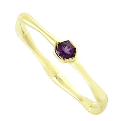 Artisan Women's 14k Yellow Gold Band Ring With Amethyst Gemstones