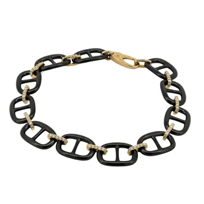 Artisan Women's 14k Yellow Gold Black Ceramic & Diamond Anchor Link Bracelet
