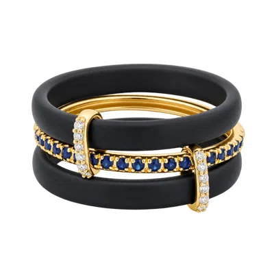 Artisan Women's 14k Yellow Gold Blue Sapphire, Diamond & Black Ceramic Statement Ring