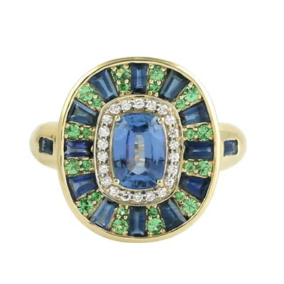 Artisan Women's 14k Yellow Gold Blue Sapphire, Tsavorite & Diamond Halo Ring In Green