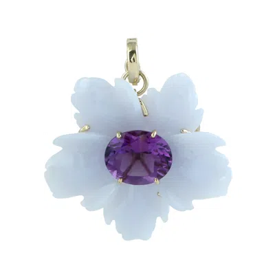 Artisan Women's 14k Yellow Gold Carved Blue Chalcedony & Amethyst Flower Pendant