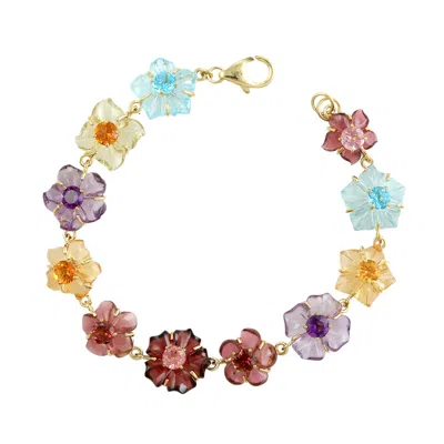 Artisan Women's 14k Yellow Gold Carved Gemstone & Tourmaline Floral Bracelet In Multi