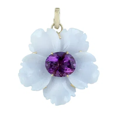 Artisan Women's 14k Yellow Gold Carved Lavender Chalcedony & Amethyst Flower Pendant