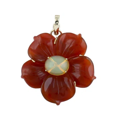 Artisan Women's 14k Yellow Gold Carved Onyx & Ethiopian Opal Flower Pendant