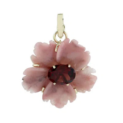 Artisan Women's 14k Yellow Gold Carved Onyx & Garnet Flower Pendant
