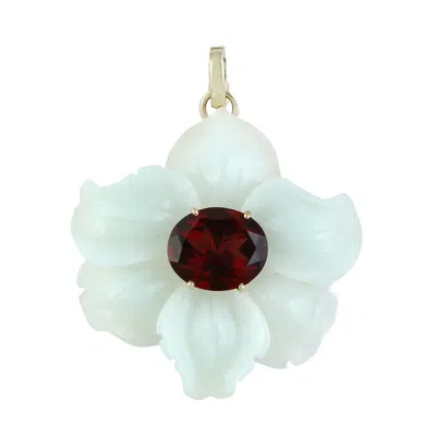 Artisan Women's 14k Yellow Gold Carved White Onyx & Garnet Flower Pendant