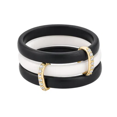 Artisan Women's 14k Yellow Gold Diamond Black & White Ceramic Statement Ring In Multi