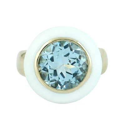 Artisan Women's 14k Yellow Gold Enamel & Blue Topaz Cocktail Ring