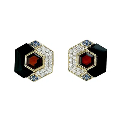 Artisan Women's 14k Yellow Gold Garnet, Diamond, Sapphire & Black Onyx Stud Earrings