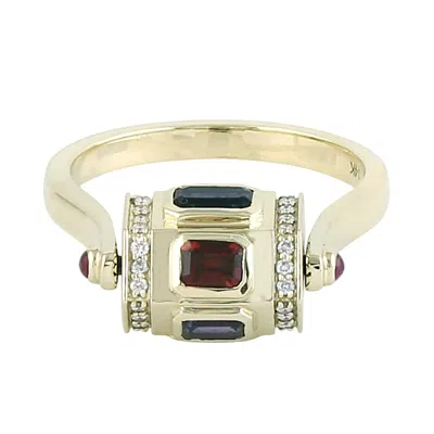 Artisan Women's 14k Yellow Gold Garnet, Tourmaline, Topaz, Amethyst & Diamond Geometric Ring
