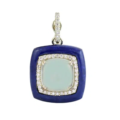 Artisan Women's 14k Yellow Gold Lapis & Green Amethyst Diamond Halo Pendant In Blue