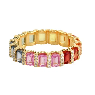 Artisan Women's 14k Yellow Gold Multicolor Sapphire & Diamond Band Ring