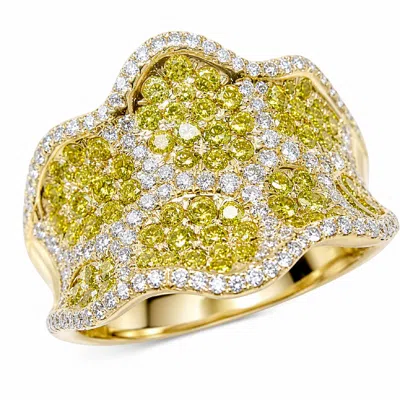Artisan Women's 14k Yellow Gold Yellow & White Diamond Floral Statement Ring
