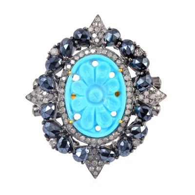 Artisan Women's 18k Gold & Silver Carved Turquoise, Spinel & Diamond Statement Ring In Blue