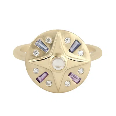 Artisan Women's 18k Gold Diamond & Mixed Gemstone Baguette Sapphire Star Disc Ring