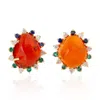 Artisan Women's 18k Gold Fire Opal & Blue Sapphire Emerald Diamond Stud Earrings In Orange