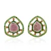 Artisan Women's 18k Gold Stud Earrings With Melon Tourmaline & Tsavorite Gemstones In Green