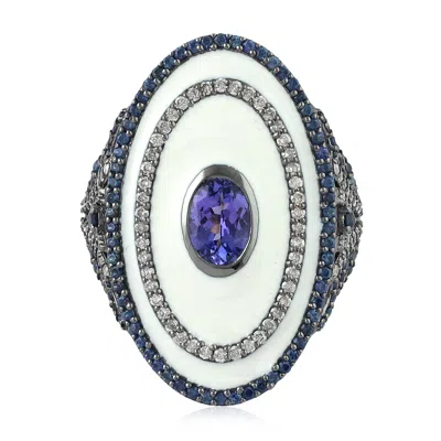 Artisan Women's 18k Oxidized Gold & Silver Tanzanite, Sapphire, Diamond & White Enamel Statement Ring In Blue