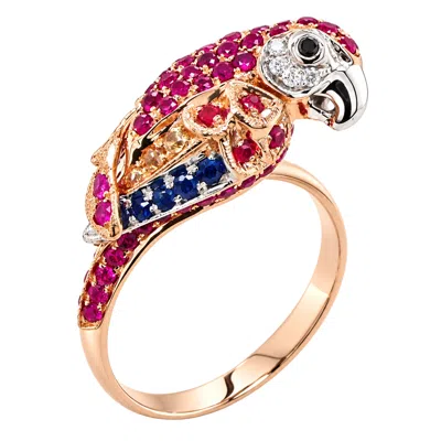 Artisan Women's 18k Rose Gold & White Gold Garnet, Multicolor Sapphire & Diamond Parrot Ring