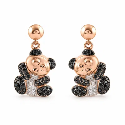 Artisan Women's 18k Rose Gold Black & White Diamond Panda Earrings