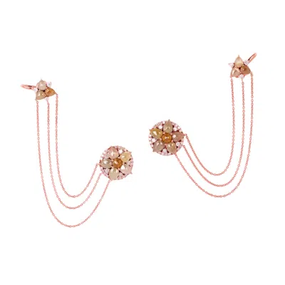 Artisan Women's 18k Rose Gold Brown Ice Diamond & White Diamond Chain Ear Cuff Earrings