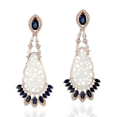 Artisan Women's 18k Rose Gold Jade, Blue Sapphire & Diamond Statement Drop Earrings