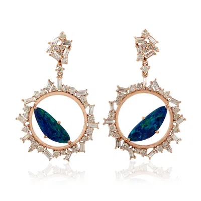 Artisan Women's 18k Rose Gold Opal & Diamond Statement Drop Earrings